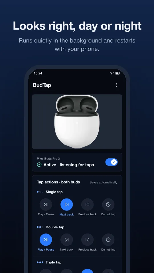 Looks right, day or night — dark theme